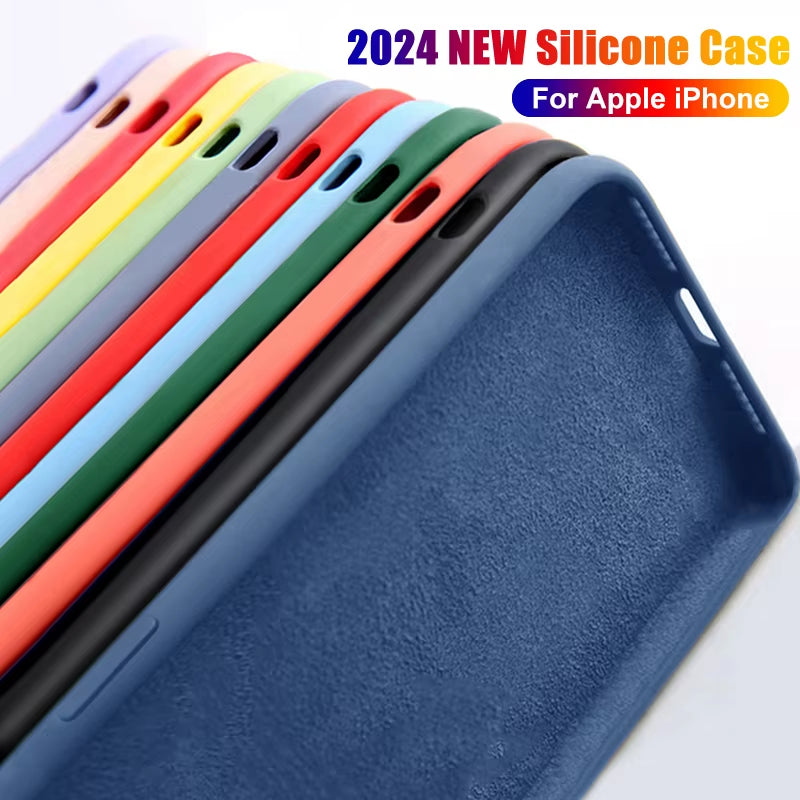 2024 NEW Liquid Silicone Case for Iphone 14 12 11 13 15 Pro Max Mini Luxury Shockproof Cover X XR XS 6 7 8 14 plus SE Accessory