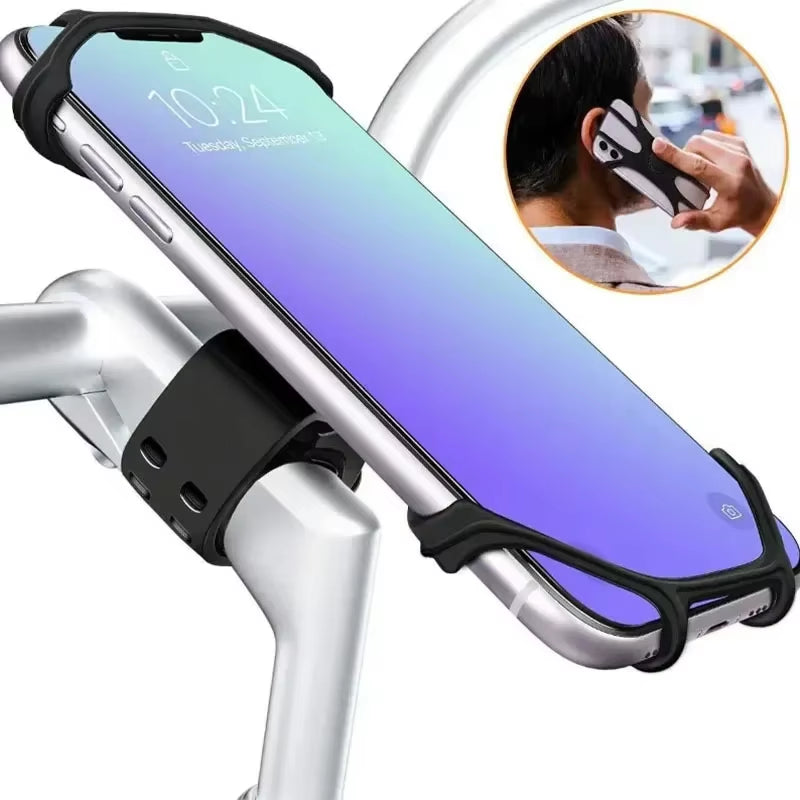 360 Rotatable Mobile Phone Bicycle Motorcycle Holder Bike Safe Bracket Silicone Support Silicone Pull Type for All Phone Stand