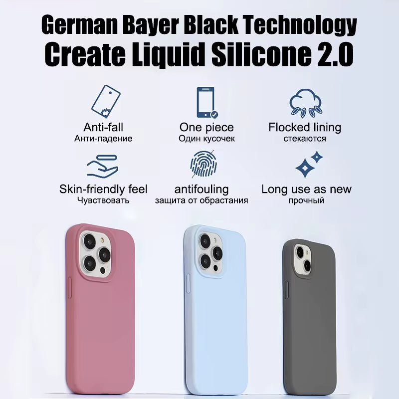 2024 NEW Liquid Silicone Case for Iphone 14 12 11 13 15 Pro Max Mini Luxury Shockproof Cover X XR XS 6 7 8 14 plus SE Accessory